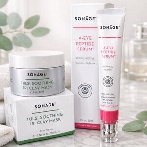 Sonage Bundle - Tulsi Soothing Tri Clay Mask & A-Eye Peptide Serum - Both NIB